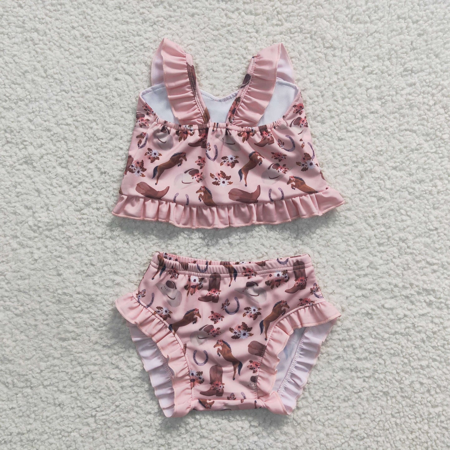 S0107 Boots Hat Horse Pink Swimsuit Set