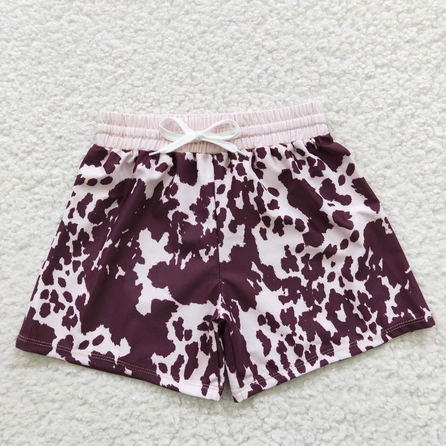 S0130 Boys Ink Pattern Brown Swim Trunks