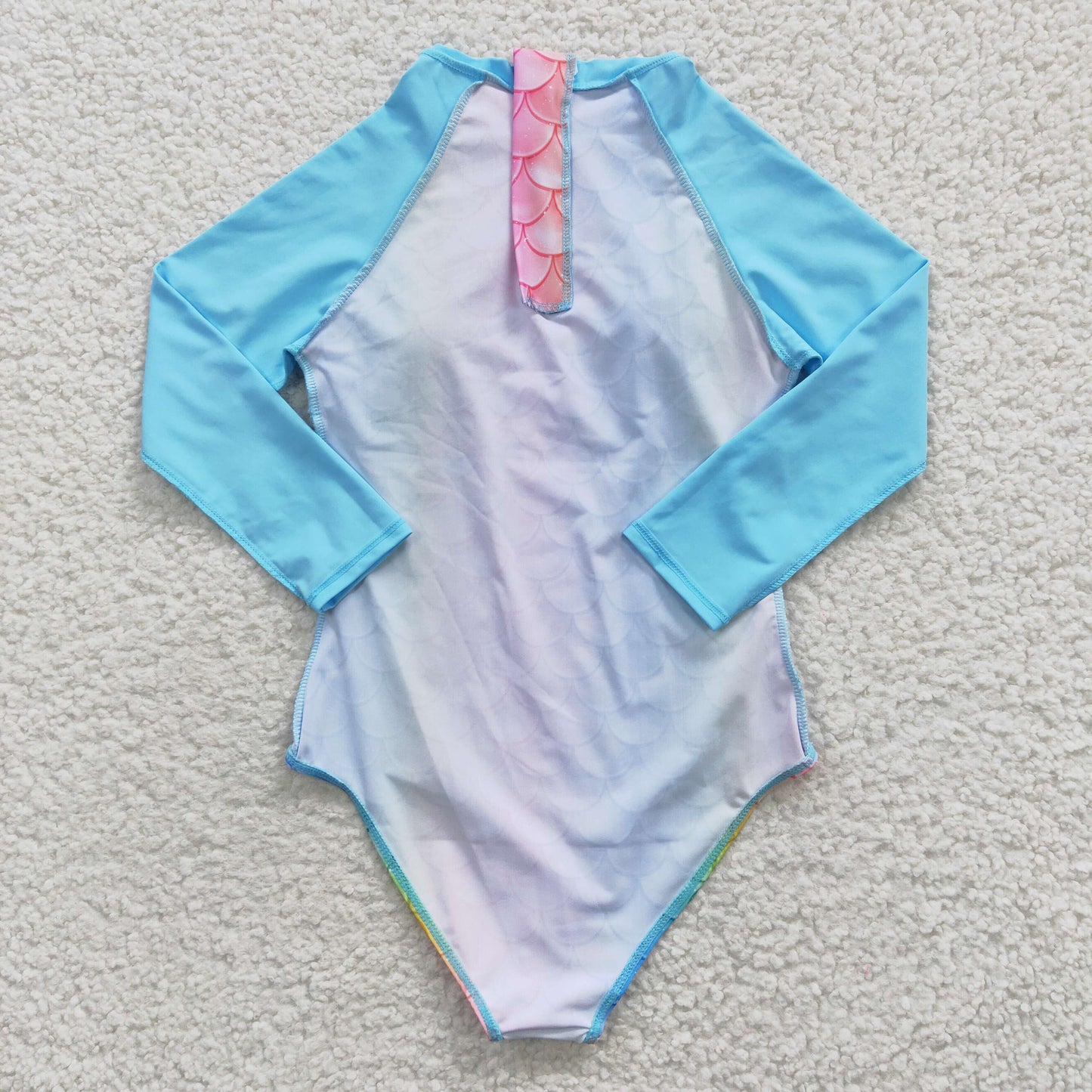 S0075 Multicolored Scale Blue Long Sleeve One-Piece Swimsuit