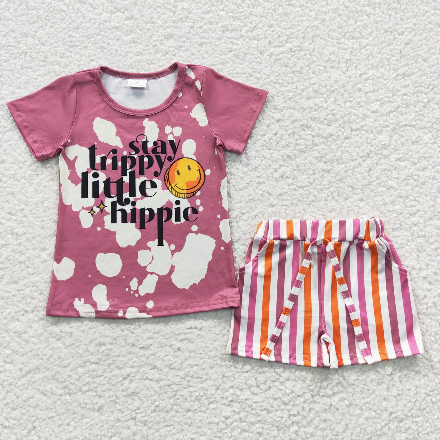 GSSO0314 Summer Girls Pink Short Sleeve Colorful Stripe Shorts Set western boutique outfit for baby girls clothes two-pieces set